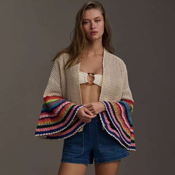 NWT! By Anthropologie Flared Crochet Cardigan Sweater - One Size 🐚 - Picture 1 of 5
